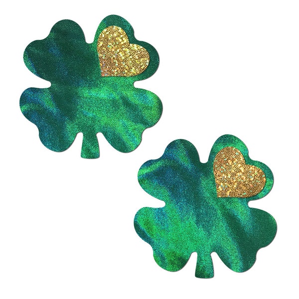 Couvrance Pastease : ruban de soutien holographique vert trèfle avec coeur scintillant doré par Pastease