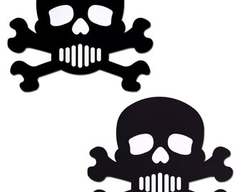 Pasties - Skull: Black & White Skull and Crossbones Nipple Pasties by Pastease®
