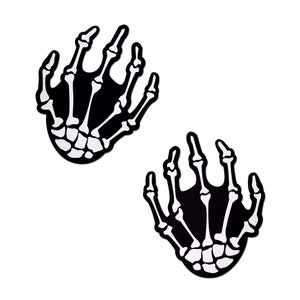 Nipple Pasties - Skeleton Hands White Boney Hands on Black - Peel & Stick, One Size - Sweat/Waterproof, Latex Free - Hypoallergenic Seamless