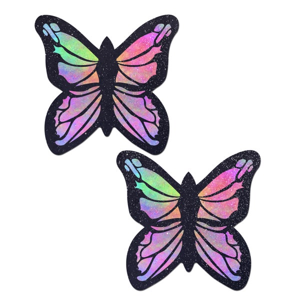 Pasties Monarch: Glitter Pastel Rainbow Butterfly Nipple Pasties by Pastease® o/s