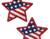 PASTEASE Nipple Cover Pasties - Glittering Patriotic USA Red, White Blue, Stars and Stripes Star - Peel and Stick, One Size, Seamless