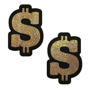 PASTEASE Nipple Cover Pasties - Money Gold Glitter Dollar Sign - Aesthetic Outfit Accessory - 2.1&quot; x 3.05&quot; Diameter: 1.8 inches