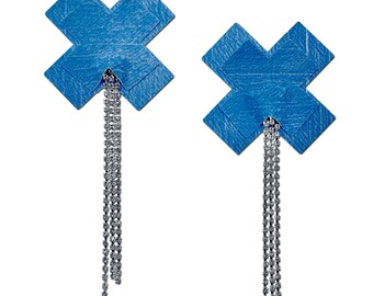 Tassel Pasties: Denim Plus X Pastease with Long Rhinestone Tassel Nipple Pasties by Pastease®