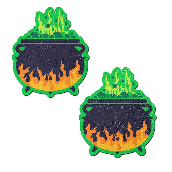 Pasties Cauldron: Black & Green Flaming Bubbling Witches Brew Nipple Pasties by Pastease