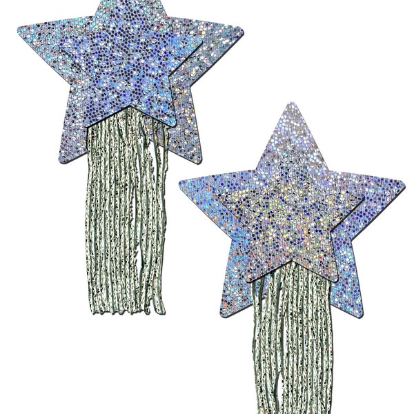 Pasties Star: Tassel Pasties Silver Glitter Star Pastease with Fringe Nipple Pasties by Pastease® o/s