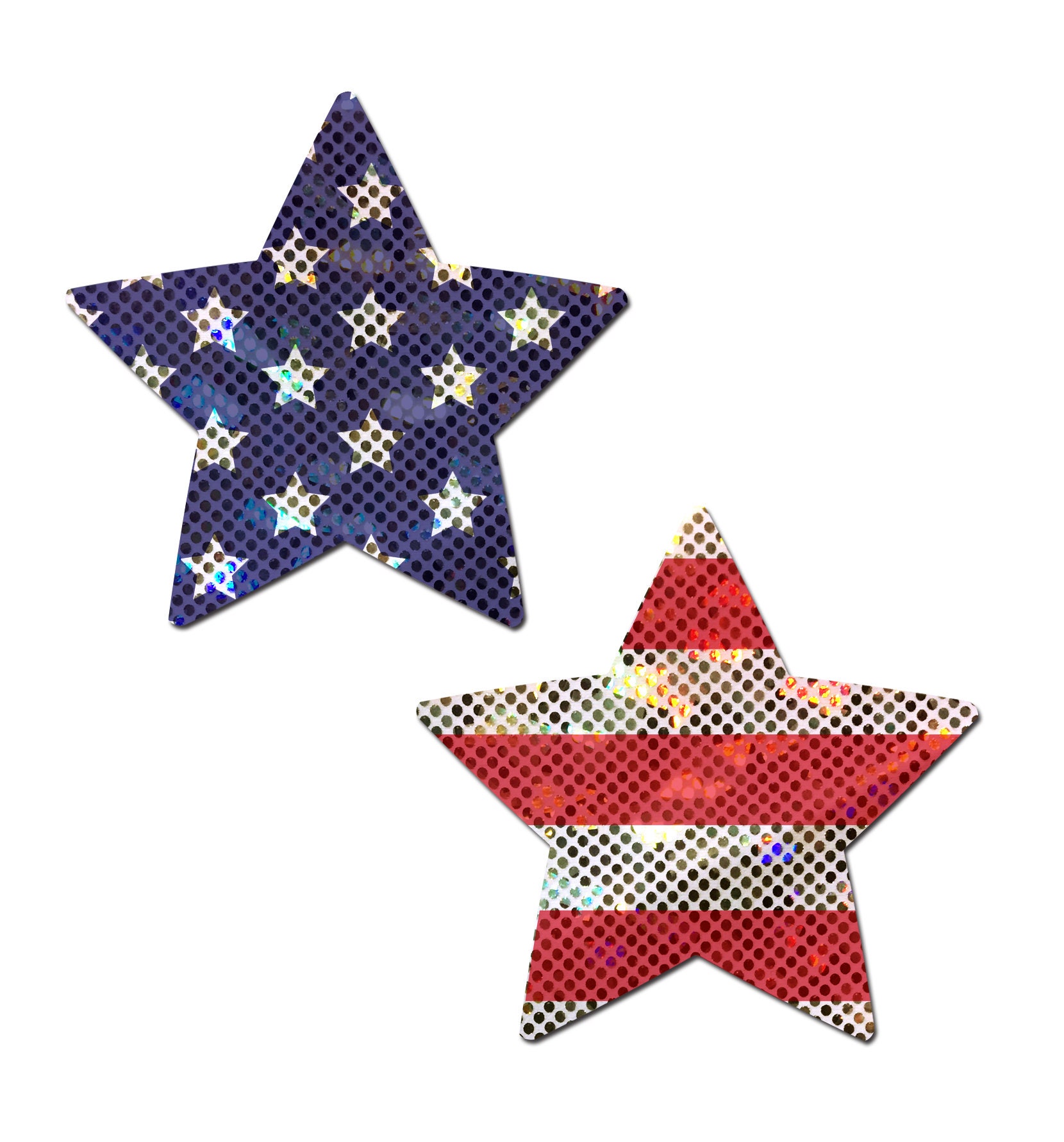 Nipple Cover Pasties - Star Glittering Stars & Stripes - Peel and Stick, One Size - Sweat/Waterproof, Latex, Gluten Free, Seamless