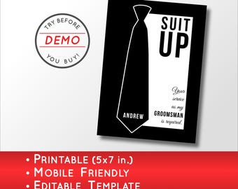 Suit Up Groomsman Proposal Card | Will You Be My Best Man (Editable Template)