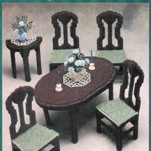 Vintage Plastic Canvas Pattern:  Elegant Formal Dining Room Furniture for Barbie