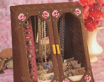 Vintage Plastic Canvas Pattern:  Victorian Rose Jewelry Box / Cabinet Organizer