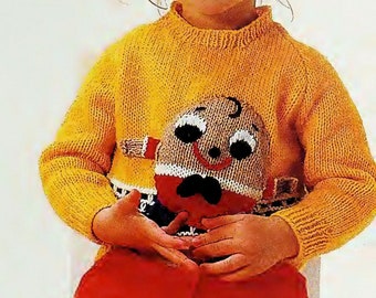 Vintage Knitting Pattern:  Children's Humpty Dumpty Nursery Rhyme Sweater (sizes start at 6 months, chest sizes 18, 20, 22, 24, 26)