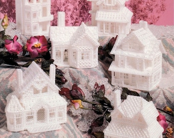 Vintage Plastic Canvas Pattern:  Victorian Winter Wonderland Village Christmas Decor