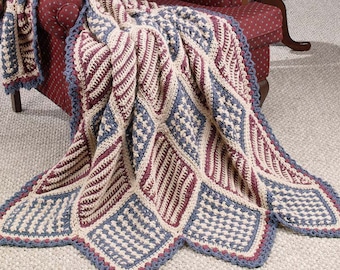 Vintage Crochet Pattern:  Patriotic Country Farmhouse Afghan (Tunisian Crochet/Crochenit)  50" x 61"