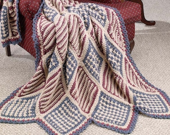 Vintage Crochet Pattern:  Patriotic Country Farmhouse Afghan (Tunisian Crochet)