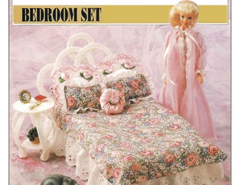 Vintage Plastic Canvas Pattern:  Barbie Bed and Night Stand, Bedroom Set