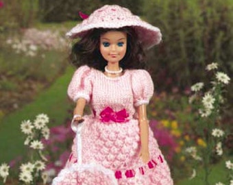 Vintage Knitting Pattern:  Barbie Fashion Doll Spring Gown, Hat, and Parasol