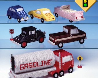 Vintage Plastic Canvas Pattern:  A Collection of Antique Style Toy Cars and Trucks