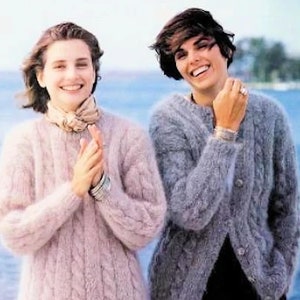 Vintage Knitting Pattern: Classic Cable Sweater (both pullover & cardigan)