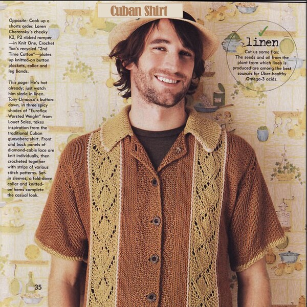 Vintage Knitting Pattern:  Cuban Bowling Shirt, Men's Med/Large