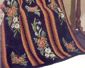 Vintage Tunisian Crochet and Cross Stitch Pattern:  Heirloom Heritage Rose Afghan / Blanket