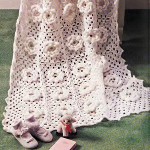 Vintage Crochet Pattern:  Heirloom Victorian Christening Rose Baby Afghan