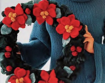 Vintage Knitting and Felting Pattern:  Poinsettia Wreath