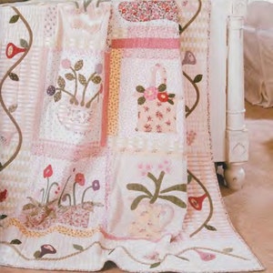 Vintage quiltpatroon: erfstuk shabby-chic bloementuin lentemanden patchwork en appliqué quilt (55 x 73")