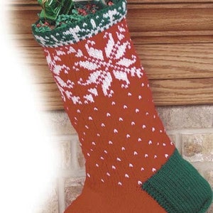 Vintage Knitting Pattern:  Fair Isle Nordic Snowflake Christmas Stocking (7" x 18")