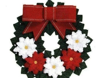 Vintage Plastic Canvas Pattern:  Christmas Decor, Poinsettia Wreath