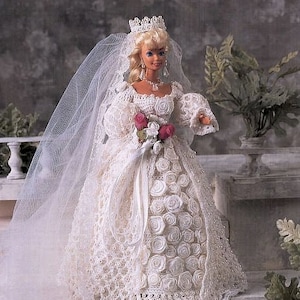 Vintage Crochet Pattern:  Blushing Bride Barbie Bridal Wedding Gown  (1997)