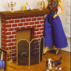 Vintage plastic canvas patroon: Barbie meubelhaard & scherm voor droomhuis