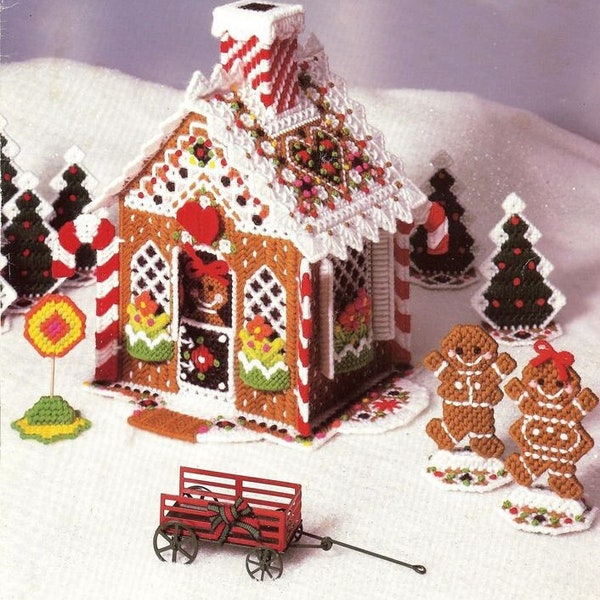 Vintage Plastic Canvas Pattern:  Gingerbread House Christmas Decor