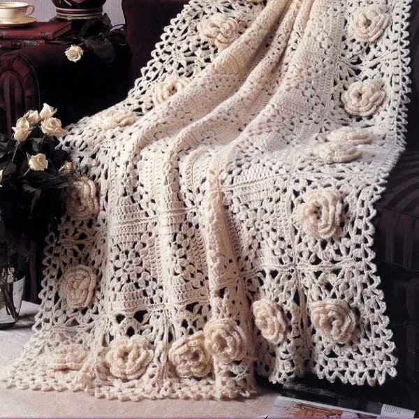 Vintage Crochet Pattern:  Heirloom Victorian Roses Remembered Afghan