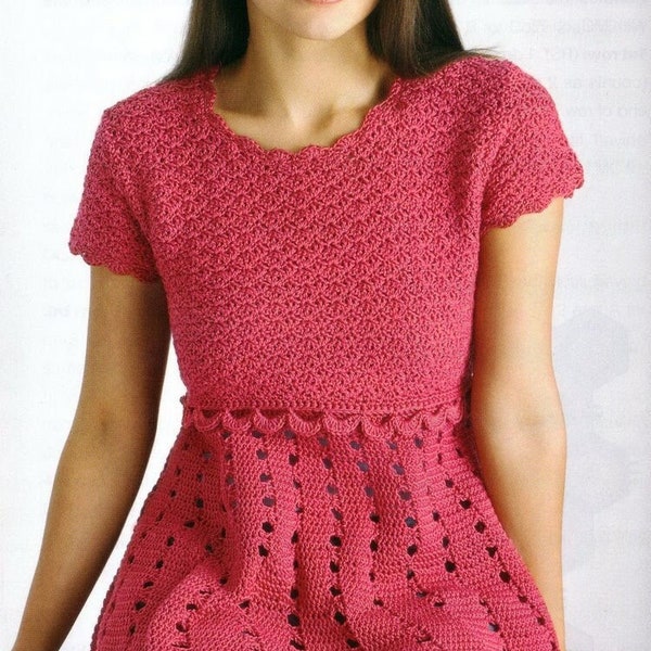 Vintage Crochet Pattern:  Empire Waist Tunic (Size XS/S, M, L, XL, 2X/3X, 4X/5X)