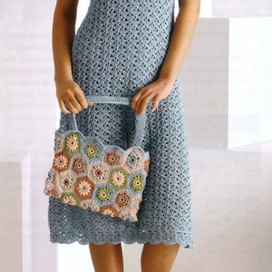Vintage Crochet Pattern:  Shell Lace Tank Dress with Matching Granny Tile Bag (Size XS/S, M, L, XL, 2X/3X, 4X/5X)