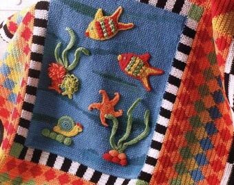 Vintage Crochet Pattern:  Deep Sea Diving Tropical Aquarium Fish Afghan  (48" x 54")