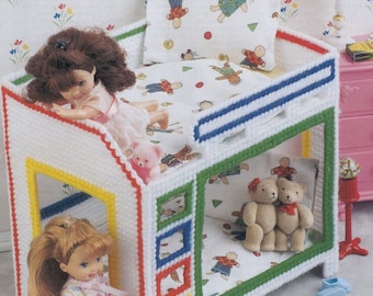 Vintage Plastic Canvas Pattern:  Barbie Furniture Baby Bunk Beds for Dream House