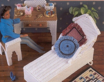 Vintage Plastic Canvas Pattern:  Fashion Doll Barbie Vanity Room Furniture for Dream House