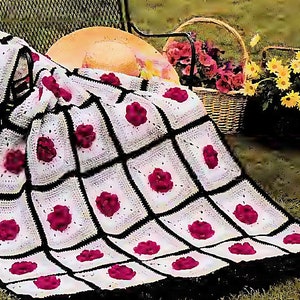 Vintage Crochet Pattern:  Heirloom Rose Garden Afghan in Granny Squares (1989)