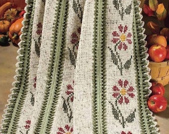 Vintage Tunisian Crochet and Cross Stitch Pattern: Floral Garden