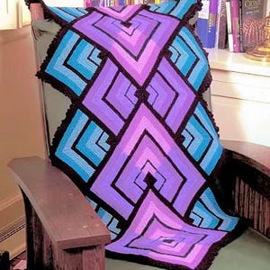 Vintage Knitting Pattern:  Geometric Throw Afghan Mitered Squares (60 x 30&quot;)