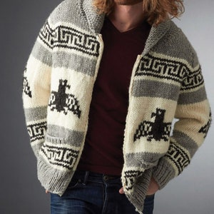 Patrón de tejido vintage: chaqueta, suéter y jersey Thunderbird/Eagle de Cowichan. Tallas para adultos XS/S, M, L, XL, 2X/3X, 4X/5X