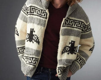 Vintage Knitting Pattern:  Cowichan Thunderbird / Eagle Jacket / Sweater / Tuak Adult Sizes XS/S, M, L, XL, 2X/3X, 4X/5X
