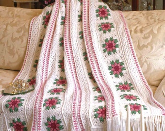 Vintage Crochet Pattern:  Heirloom Victorian Floral Panel Afghan