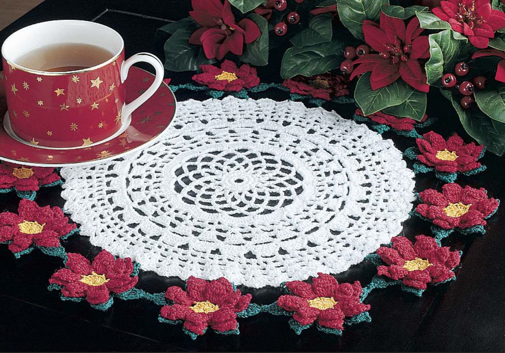 30 Vintage Christmas Crochet Patterns for Holiday Decorating, Gifting, and Keepsakes 30 Poinsettia Doily