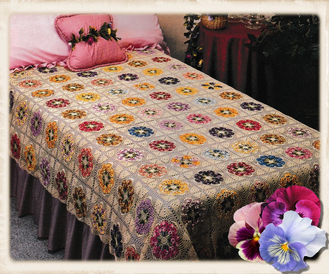 Vintage Crochet Pattern : Heirloom Pansy Lace Bedspread - Etsy