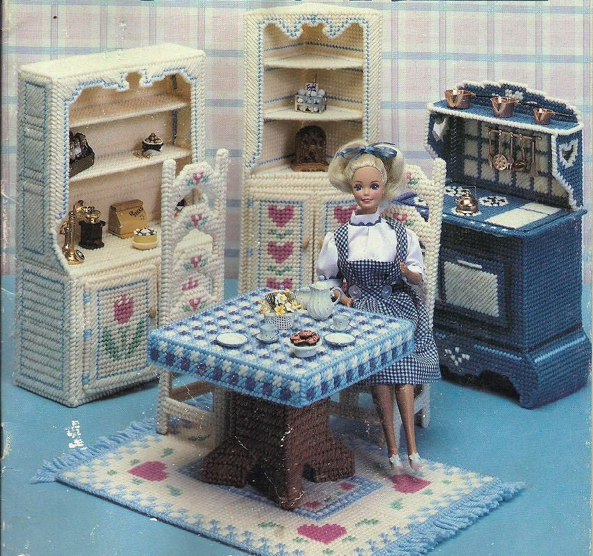 Reversible Board ドールハウス ビンテージブロード ミニチュア Vintage Plastic Canvas Pattern: Barbie's Country Kitchen Furniture