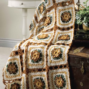 Vintage Crochet Pattern:  Heirloom Lacy Floral Afghan in Warm Autumn Earth Tones