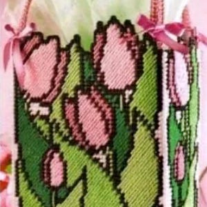 Vintage Kunststoff Leinwand Muster: Frühling Tulpen - Geschenk Tragetasche