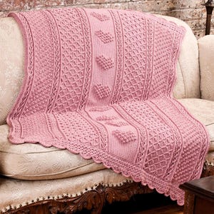 Vintage Crochet Pattern:  Heirloom Aran Valentines Hearts Afghan / Throw / Blanket (41&quot; x 55&quot;)