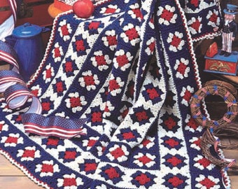Vintage Crochet Pattern 4th of July Granny Square Afghan PDF